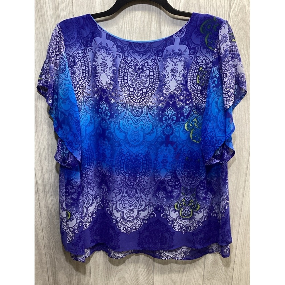 ONE WORLD Women's (Size 2X) Short Sleeve V-Neck Lined Shirt Polyester - Picture 2 of 4